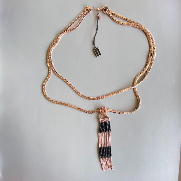 FAC Rose Gold Tone Layered Tassel Sweater Necklace NWT - Picture 5 of 10